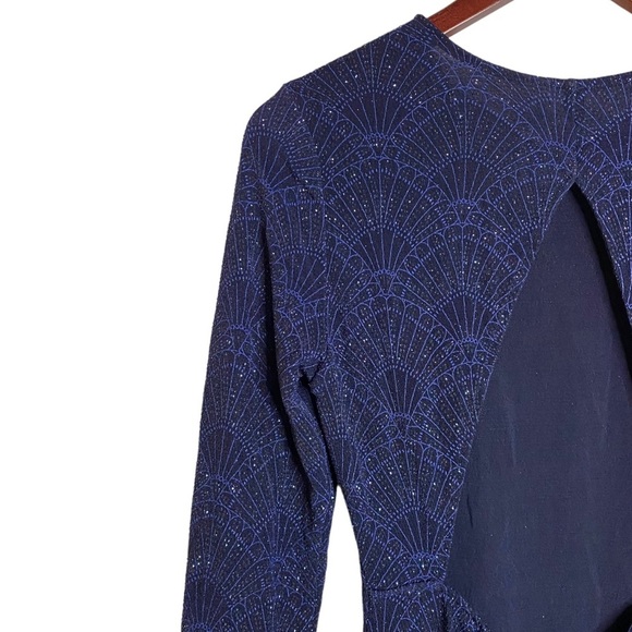 Divided Black Blue Long Sleeve Sparkle Fan Print Open Back Mini Dress 12 - Picture 9 of 14